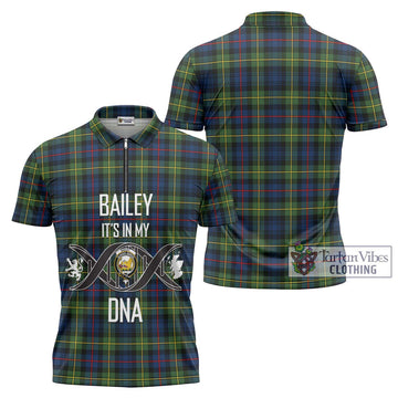 Bailey Modern Tartan Zipper Polo Shirt with Family Crest DNA In Me Style Unisex - Tartan Vibes Clothing