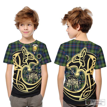Bailey Modern Tartan Kid T-Shirt with Family Crest Celtic Wolf Style Youth XL Size14 - Tartan Vibes Clothing