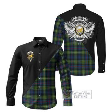 Bailey Modern Tartan Long Sleeve Button Shirt with Family Crest and Military Logo Style Men's Shirt S - Tartanvibesclothing Shop