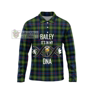 Bailey Modern Tartan Long Sleeve Polo Shirt with Family Crest DNA In Me Style Unisex - Tartan Vibes Clothing
