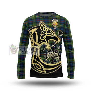 Bailey Modern Tartan Long Sleeve T-Shirt with Family Crest Celtic Wolf Style Unisex - Tartan Vibes Clothing