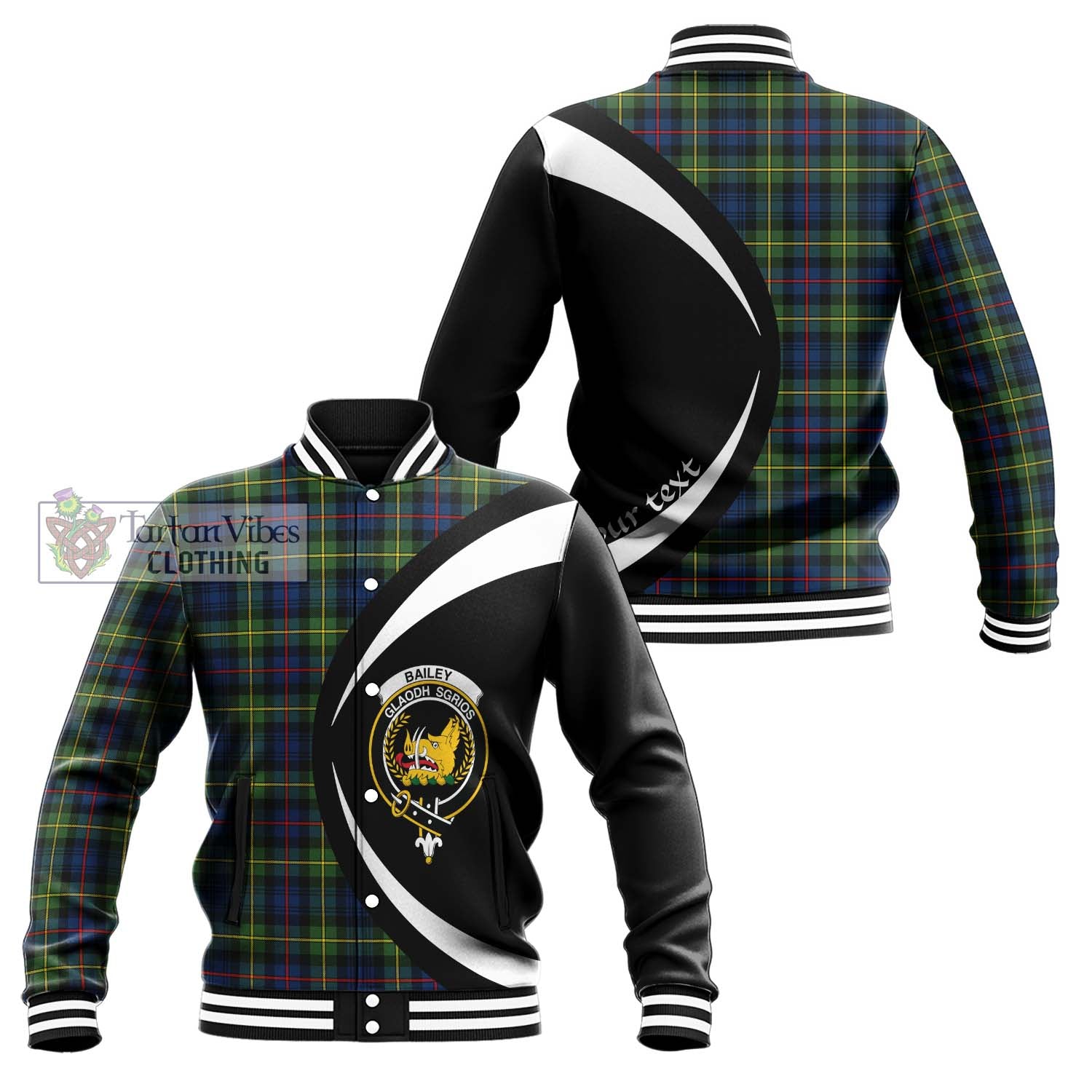 Bailey Modern Tartan Baseball Jacket with Family Crest Circle Style Unisex - Tartan Vibes Clothing