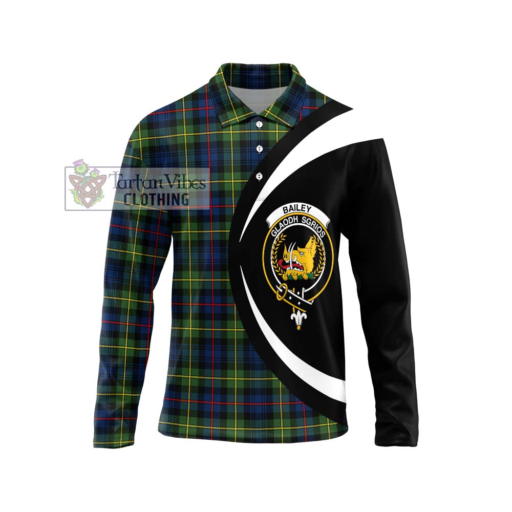 Bailey Modern Tartan Long Sleeve Polo Shirt with Family Crest Circle Style Unisex - Tartan Vibes Clothing