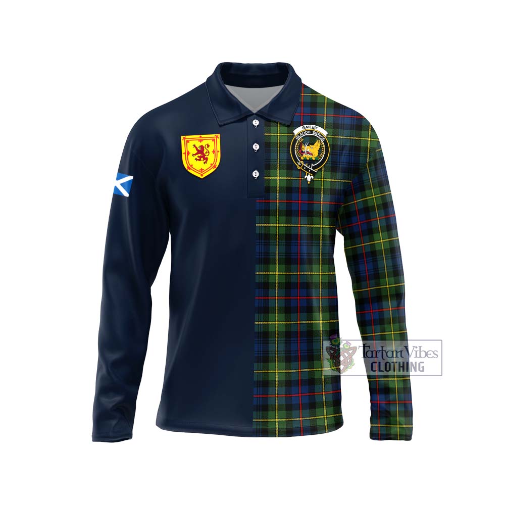 Bailey Modern Tartan Long Sleeve Polo Shirt Alba with Scottish Lion Royal Arm Half Style Unisex - Tartan Vibes Clothing