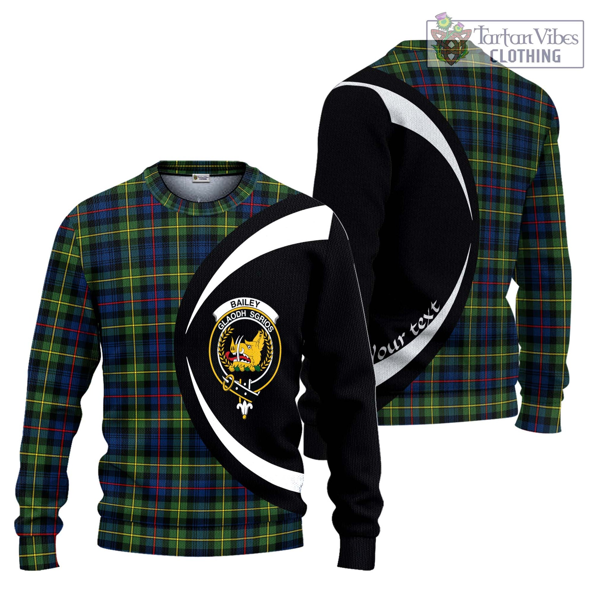 Bailey Modern Tartan Ugly Sweater with Family Crest Circle Style Unisex - Tartan Vibes Clothing