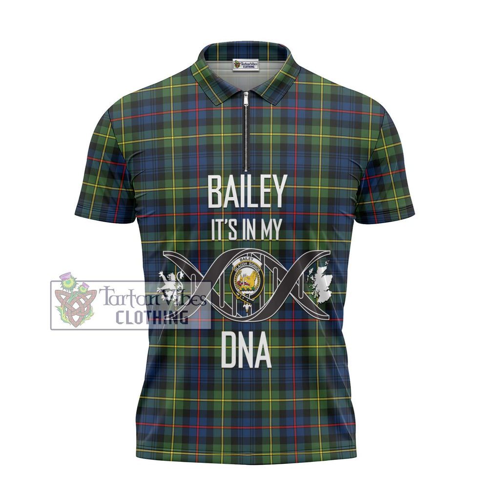 Bailey Modern Tartan Zipper Polo Shirt with Family Crest DNA In Me Style - Tartan Vibes Clothing
