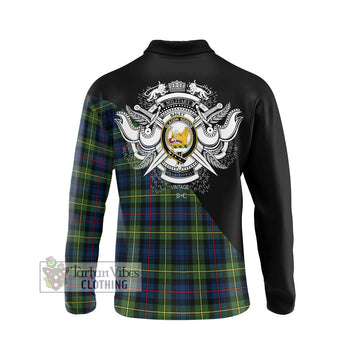 Bailey Modern Tartan Long Sleeve Polo Shirt with Family Crest and Military Logo Style - Tartan Vibes Clothing