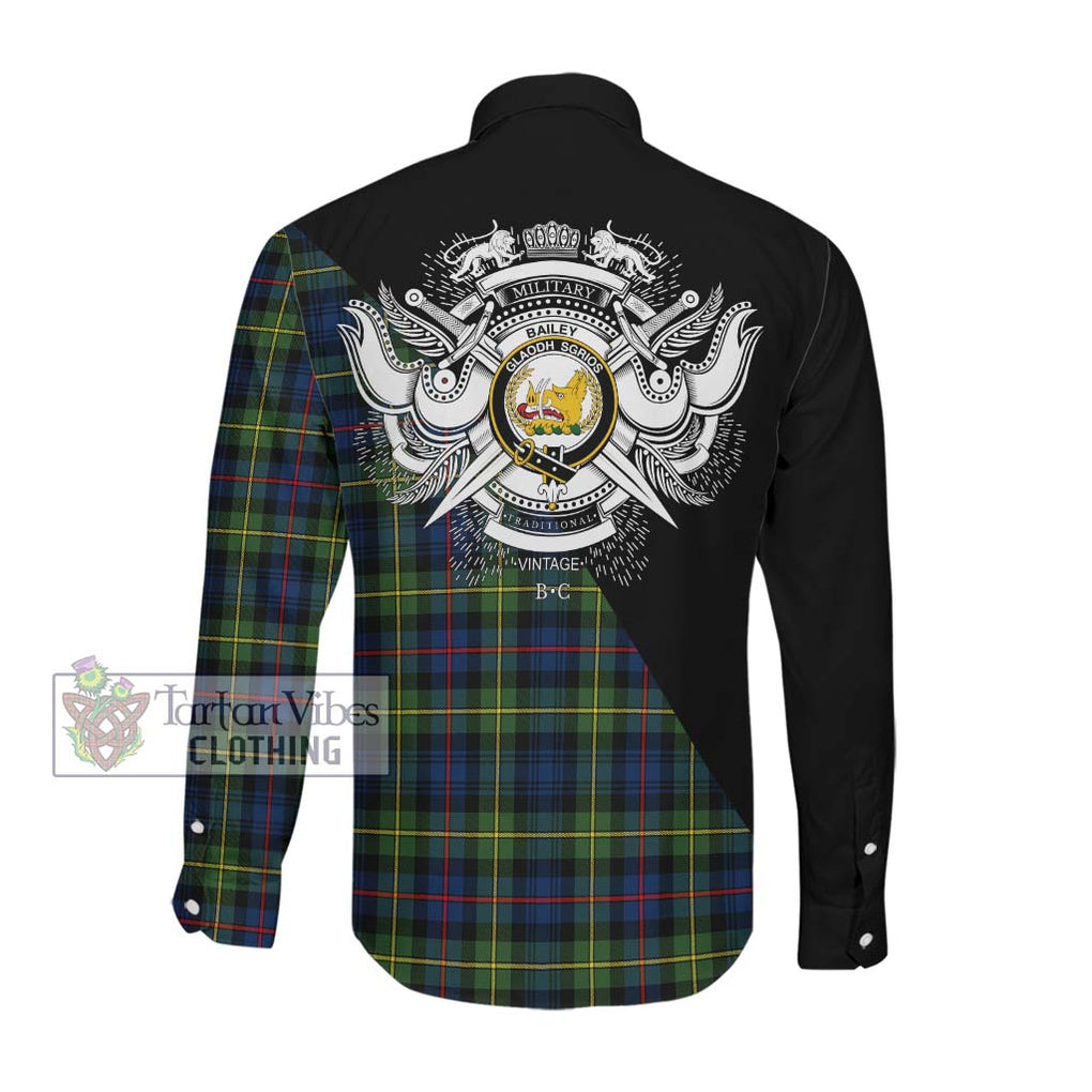 Bailey Modern Tartan Long Sleeve Button Shirt with Family Crest and Military Logo Style Men's Shirt - Tartanvibesclothing Shop