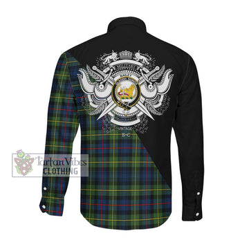 Bailey Modern Tartan Long Sleeve Button Shirt with Family Crest and Military Logo Style Men's Shirt - Tartanvibesclothing Shop