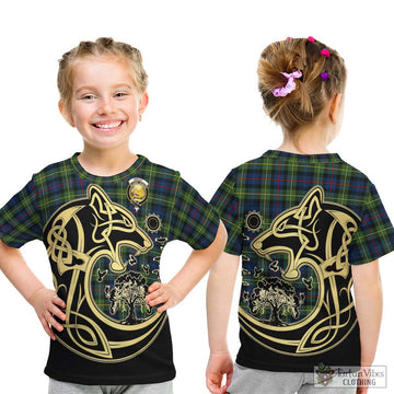 Bailey Modern Tartan Kid T-Shirt with Family Crest Celtic Wolf Style - Tartan Vibes Clothing