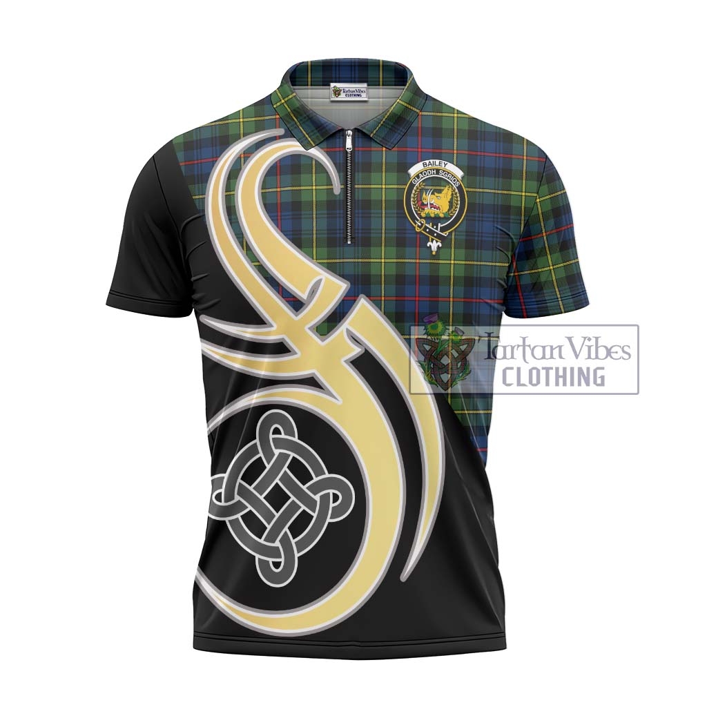 Bailey Modern Tartan Zipper Polo Shirt with Family Crest and Celtic Symbol Style - Tartan Vibes Clothing