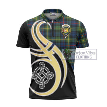 Bailey Modern Tartan Zipper Polo Shirt with Family Crest and Celtic Symbol Style - Tartan Vibes Clothing