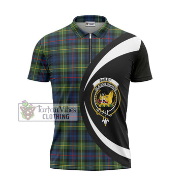 Bailey Modern Tartan Zipper Polo Shirt with Family Crest Circle Style - Tartan Vibes Clothing