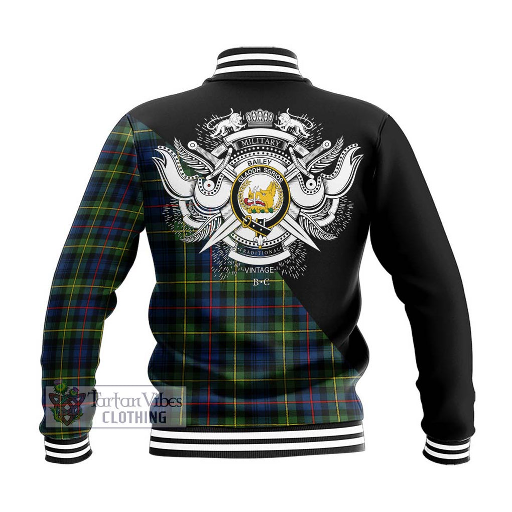 Bailey Modern Tartan Baseball Jacket with Family Crest and Military Logo Style - Tartan Vibes Clothing