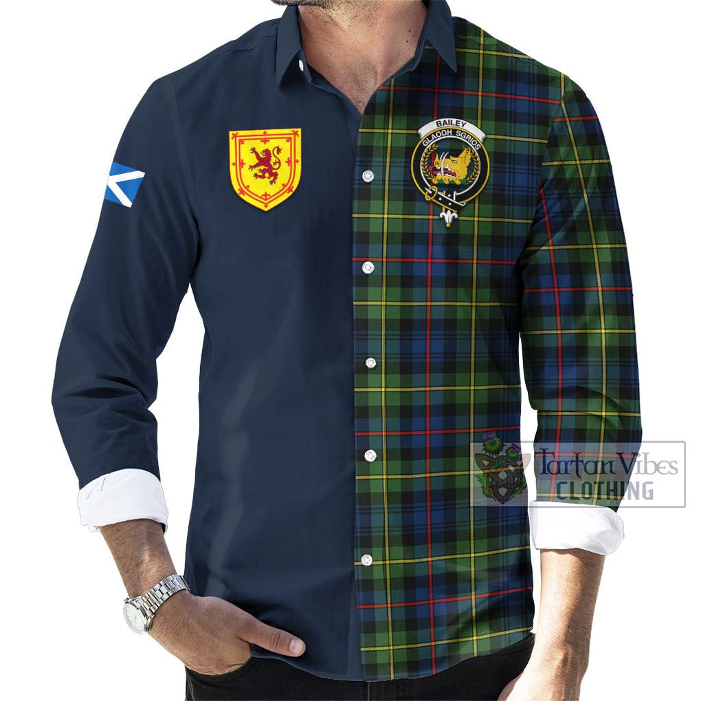 Tartan Vibes Clothing Bailey Modern Tartan Long Sleeve Button Shirt with Scottish Lion Royal Arm Half Style