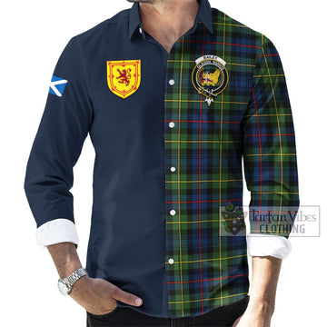 Tartan Vibes Clothing Bailey Modern Tartan Long Sleeve Button Shirt with Scottish Lion Royal Arm Half Style