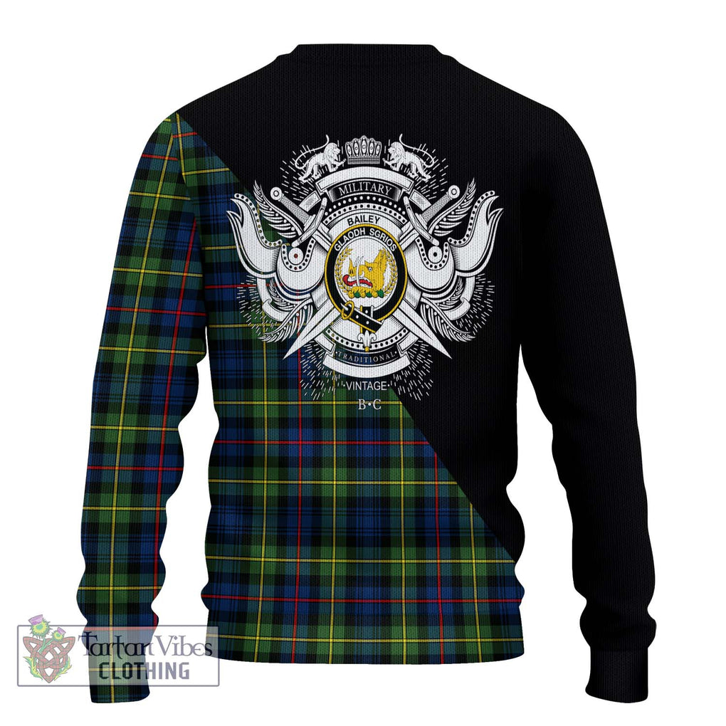 Bailey Modern Tartan Ugly Sweater with Family Crest and Military Logo Style - Tartan Vibes Clothing