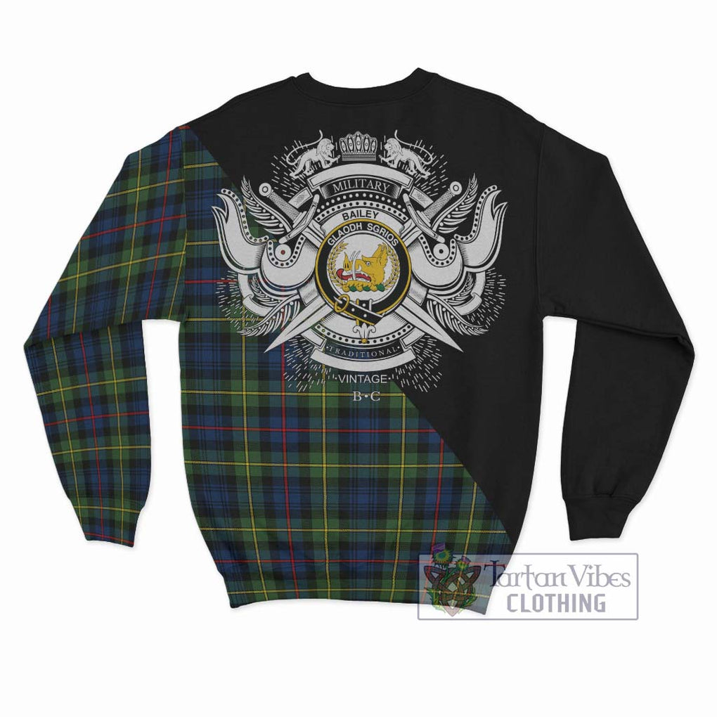 Bailey Modern Tartan Sweatshirt with Family Crest and Military Logo Style - Tartan Vibes Clothing