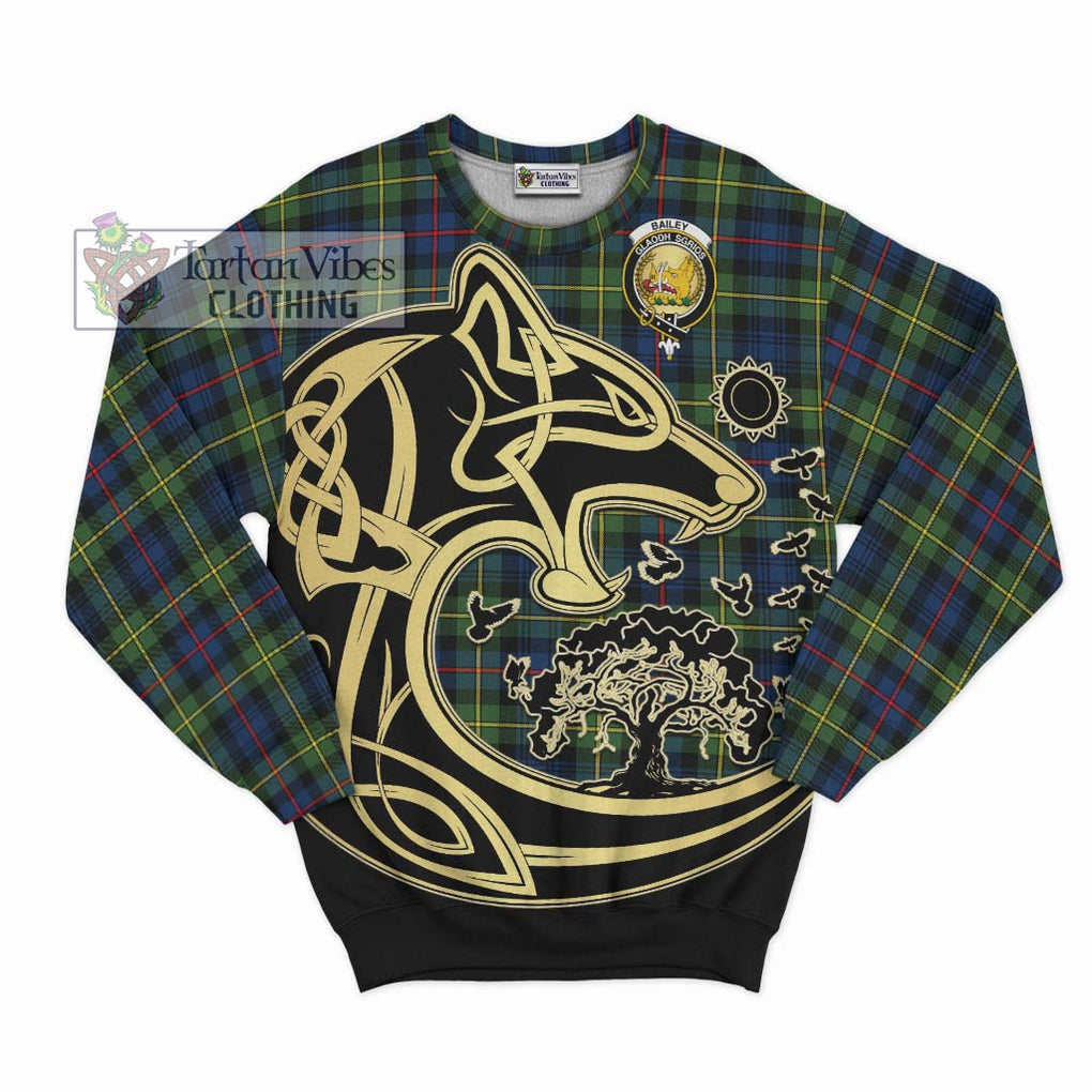 Bailey Modern Tartan Sweatshirt with Family Crest Celtic Wolf Style - Tartan Vibes Clothing