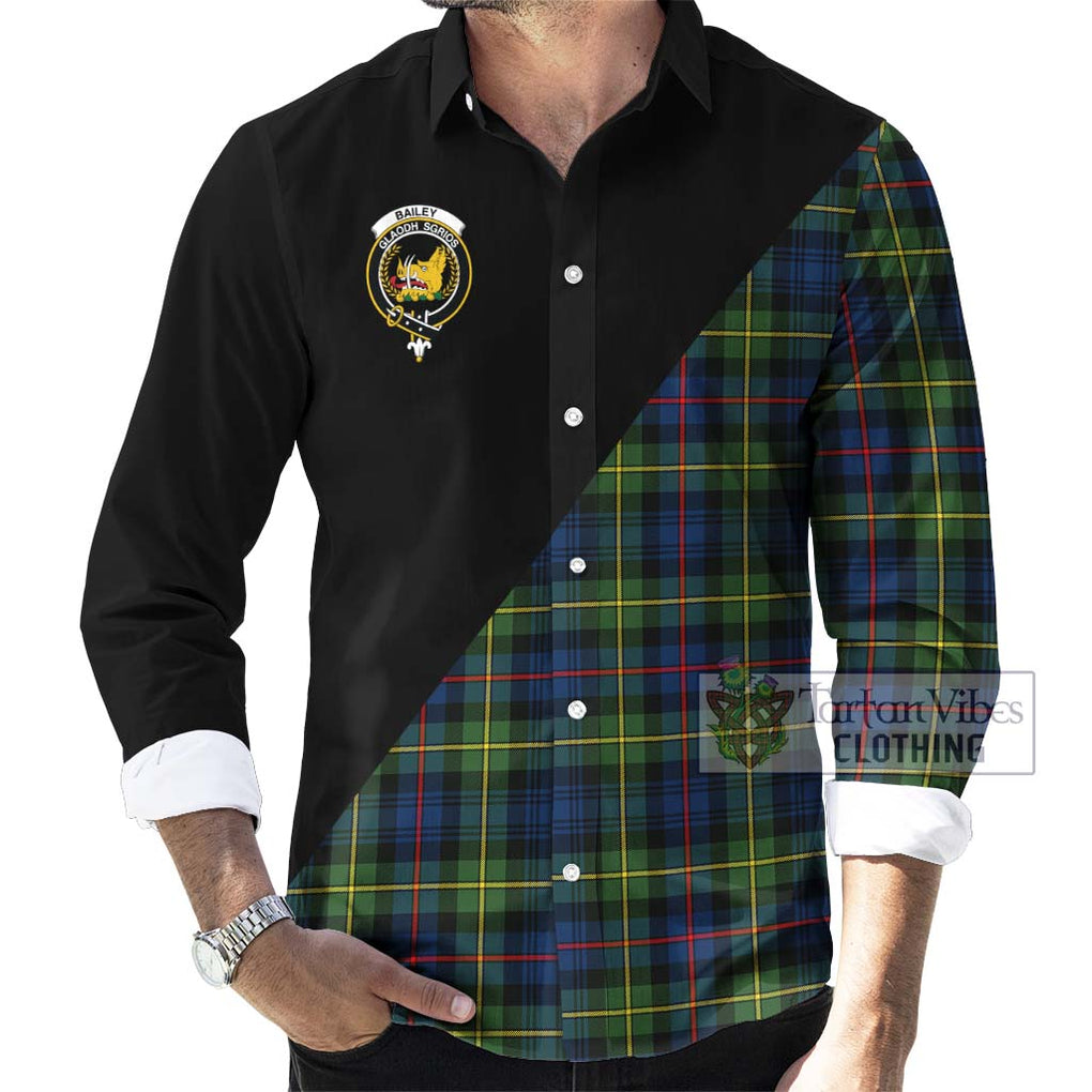 Bailey Modern Tartan Long Sleeve Button Shirt with Family Crest and Military Logo Style - Tartanvibesclothing Shop