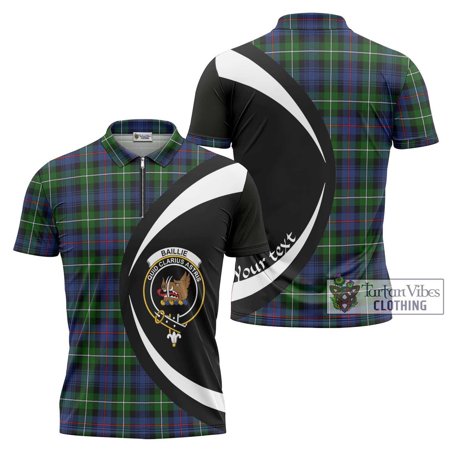 Baillie Tartan Zipper Polo Shirt with Family Crest Circle Style Unisex - Tartan Vibes Clothing