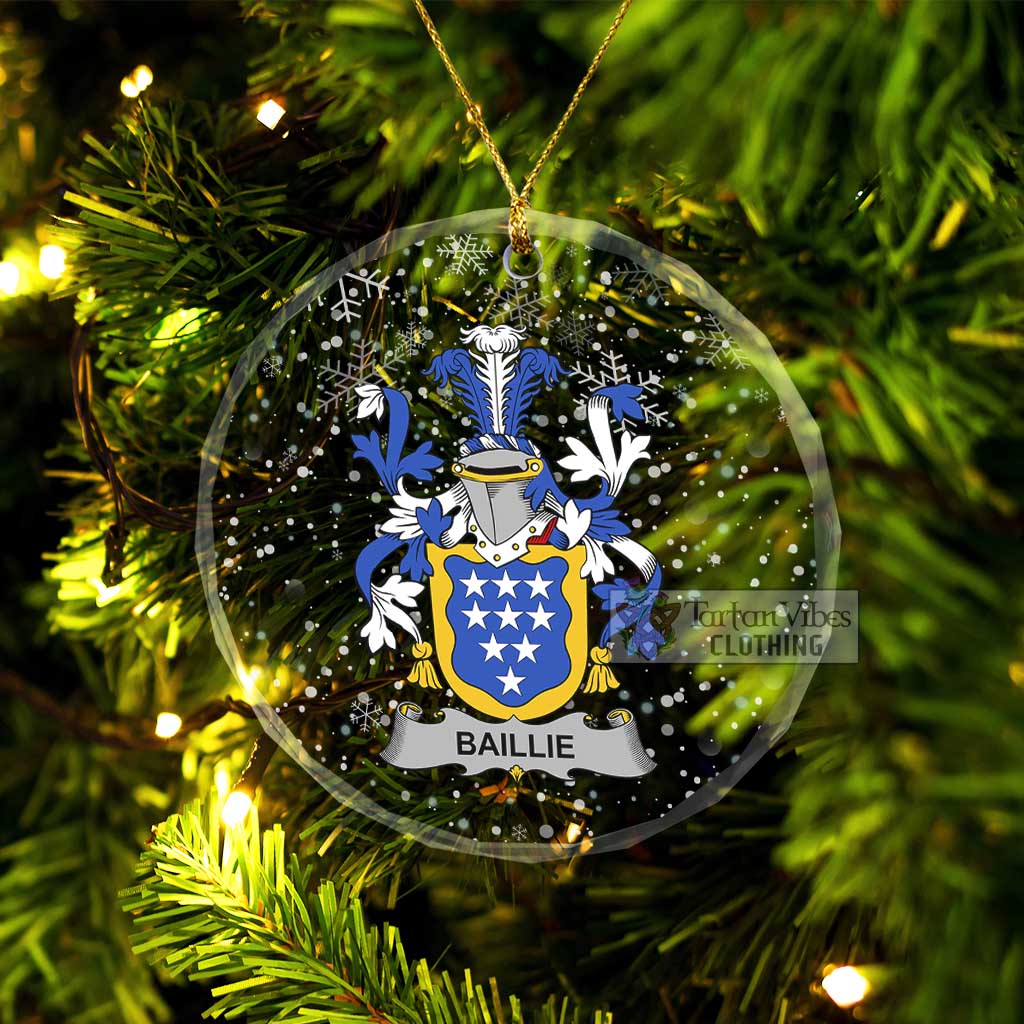 Tartan Vibes Clothing Baillie Irish Clan Christmas Glass Ornament with Coat of Arms