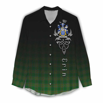 Tartan Vibes Clothing Baillie Irish Clan Women's Casual Shirt with Coat of Arms Erin Go Bragh Celtic Inspired