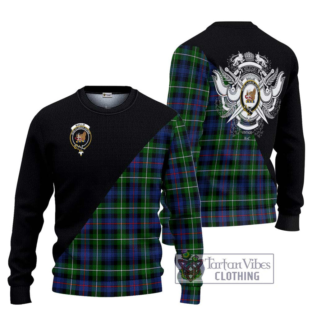 Baillie Tartan Ugly Sweater with Family Crest and Military Logo Style Unisex - Tartan Vibes Clothing