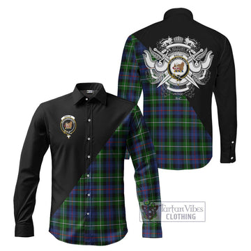 Baillie Tartan Long Sleeve Button Shirt with Family Crest and Military Logo Style Men's Shirt S - Tartanvibesclothing Shop