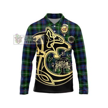 Baillie Tartan Long Sleeve Polo Shirt with Family Crest Celtic Wolf Style Unisex - Tartan Vibes Clothing