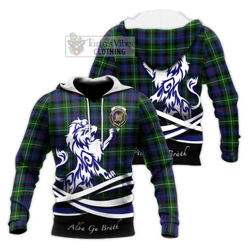 Baillie Tartan Knitted Hoodie with Alba Gu Brath Regal Lion Emblem Unisex Knitted Pullover Hoodie - Tartan Vibes Clothing