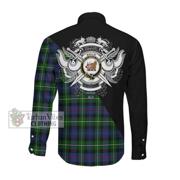 Baillie Tartan Long Sleeve Button Shirt with Family Crest and Military Logo Style Men's Shirt - Tartanvibesclothing Shop