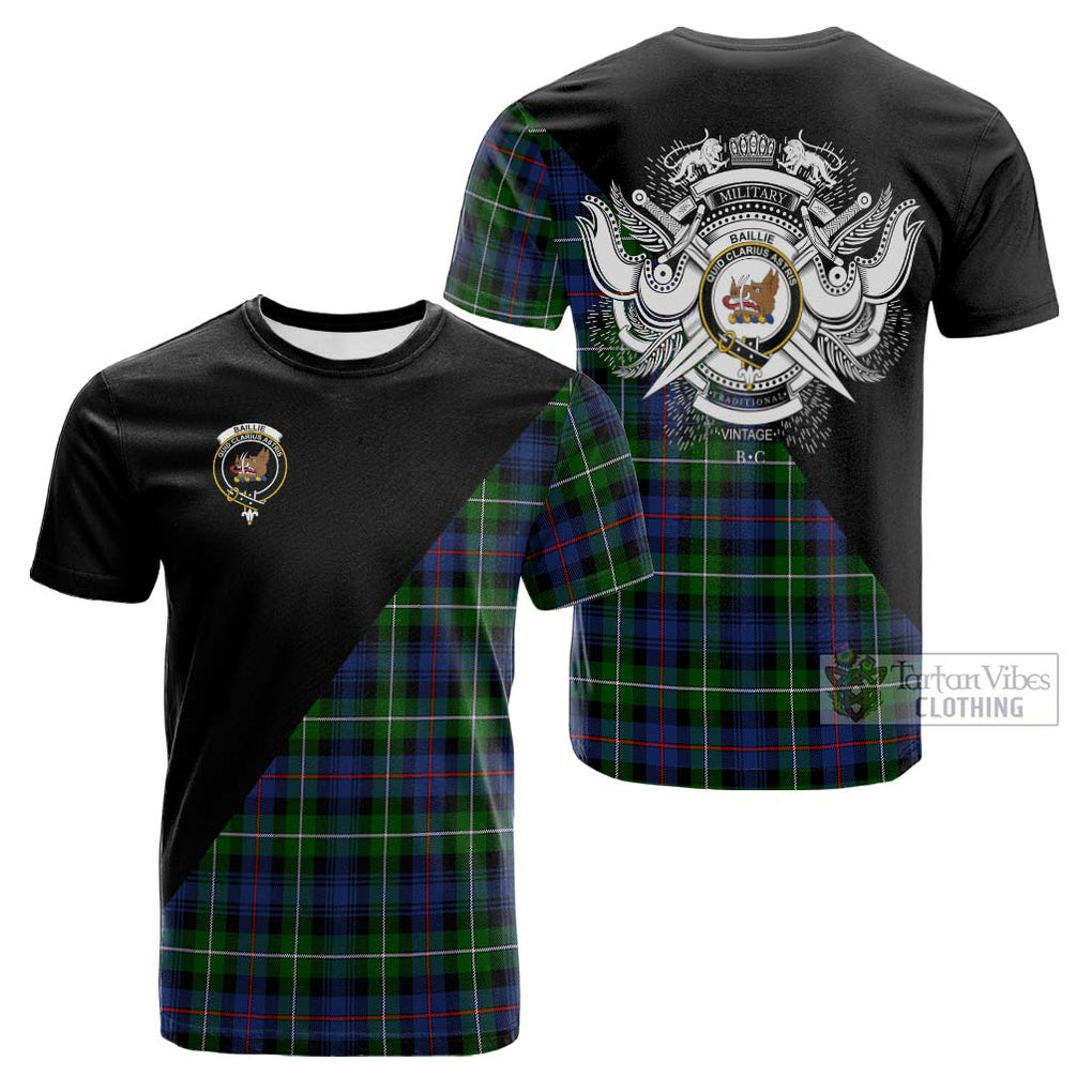 Tartan Vibes Clothing Baillie Tartan Cotton T-shirt with Family Crest and Military Logo Style