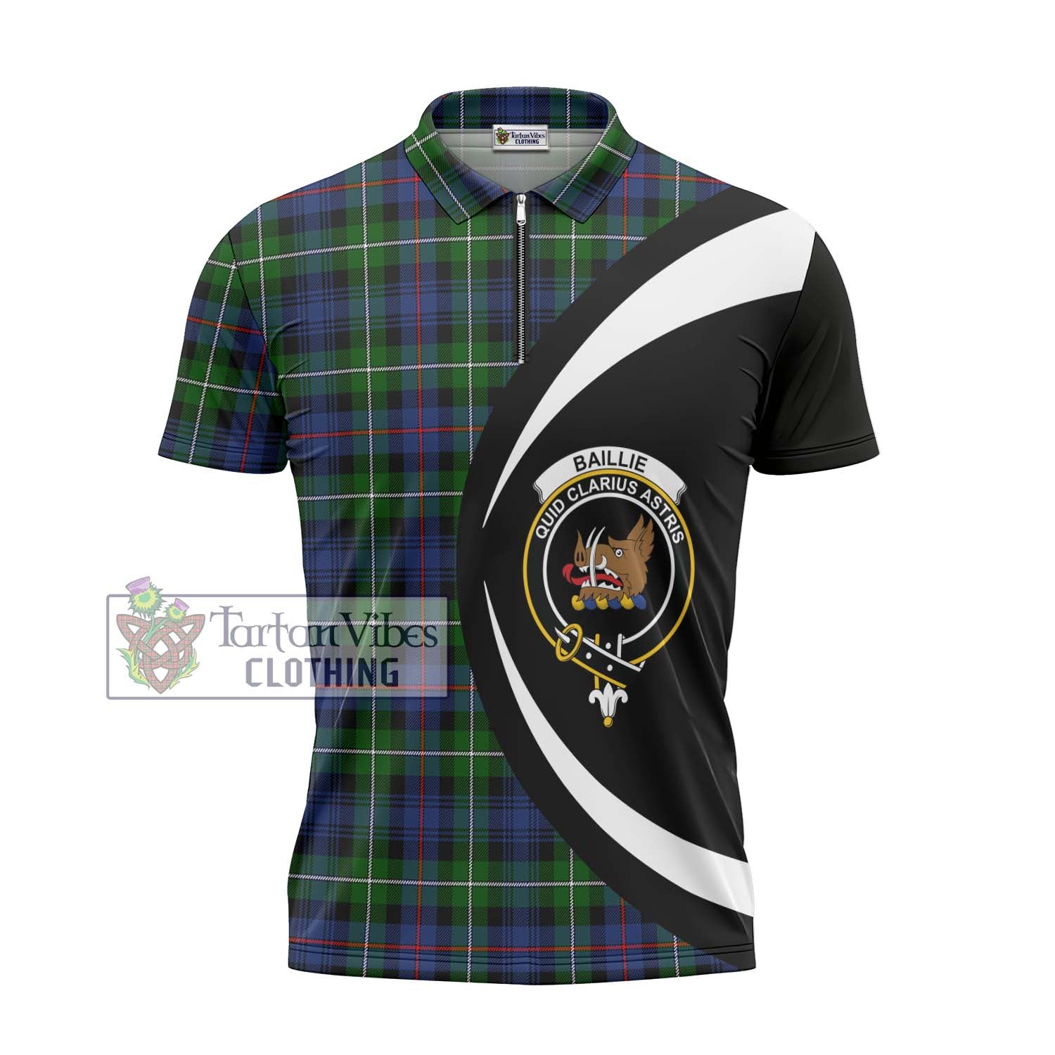 Baillie Tartan Zipper Polo Shirt with Family Crest Circle Style - Tartan Vibes Clothing