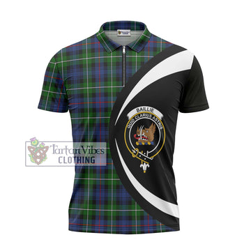 Baillie Tartan Zipper Polo Shirt with Family Crest Circle Style - Tartan Vibes Clothing