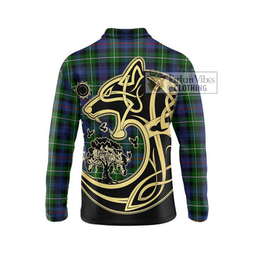 Baillie Tartan Long Sleeve Polo Shirt with Family Crest Celtic Wolf Style - Tartan Vibes Clothing
