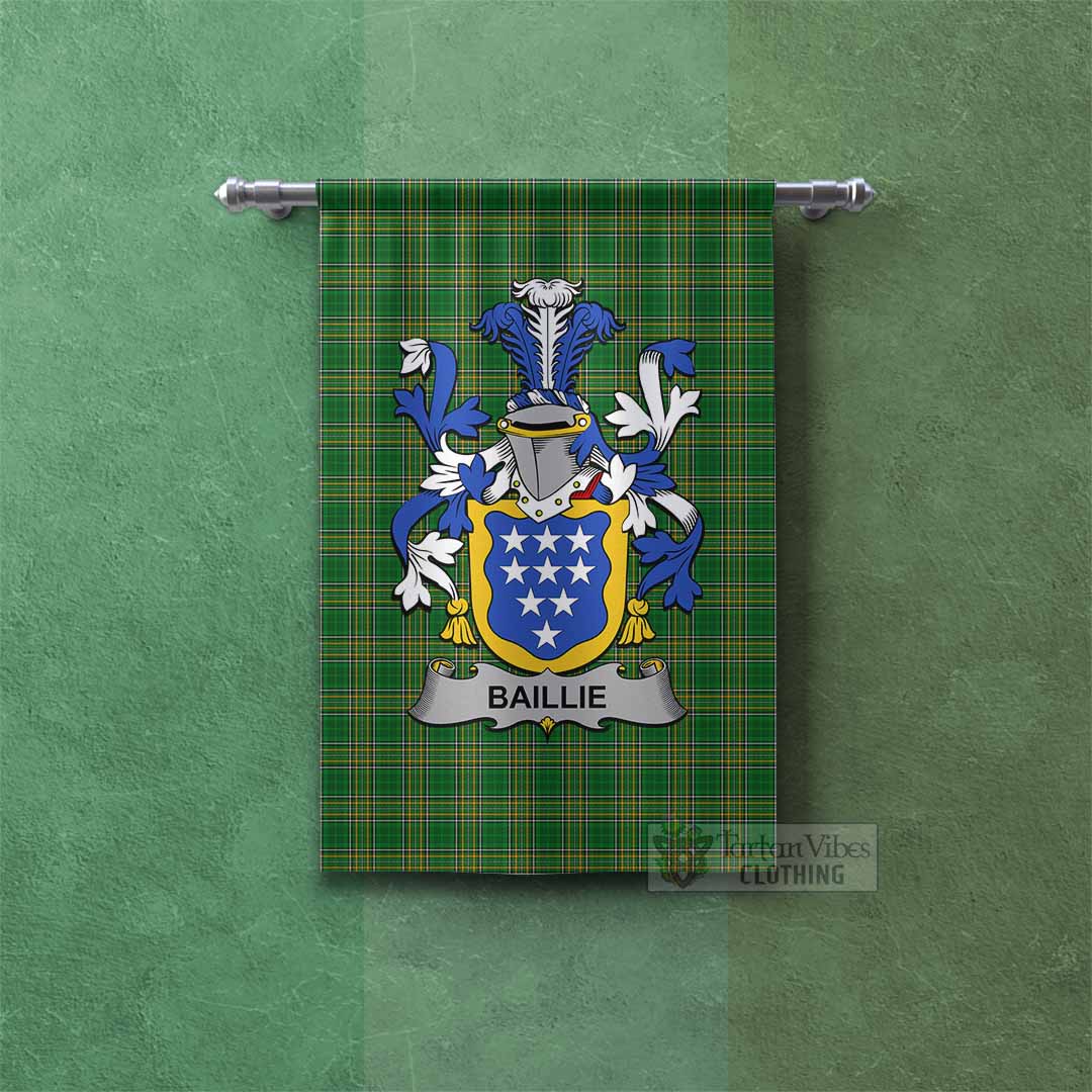 Tartan Vibes Clothing Baillie Irish Clan Tartan Gonfalon, Tartan Banner with Coat of Arms