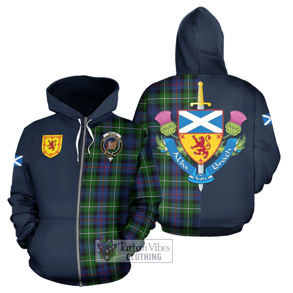 Baillie Tartan Hoodie Alba with Scottish Lion Royal Arm Half Style - Tartan Vibes Clothing