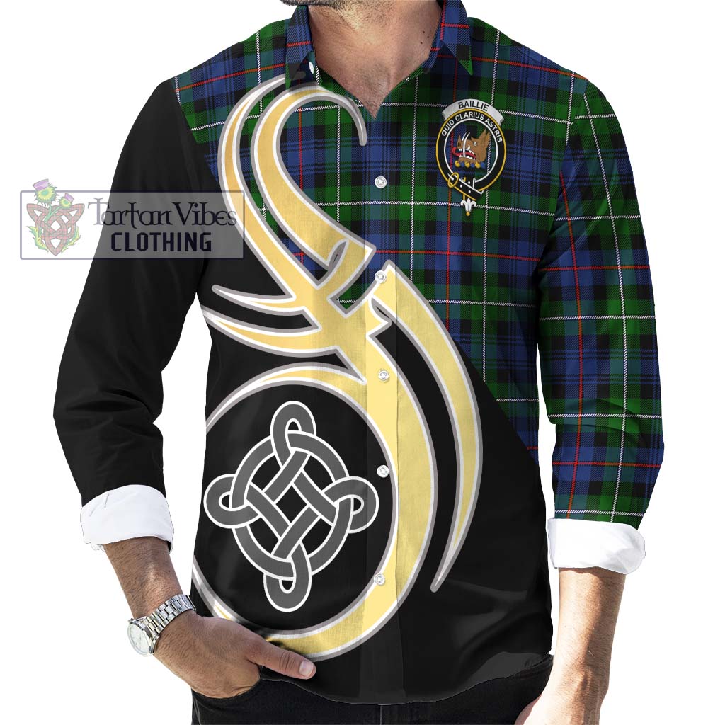 Baillie Tartan Long Sleeve Button Shirt with Family Crest and Celtic Symbol Style - Tartan Vibes Clothing