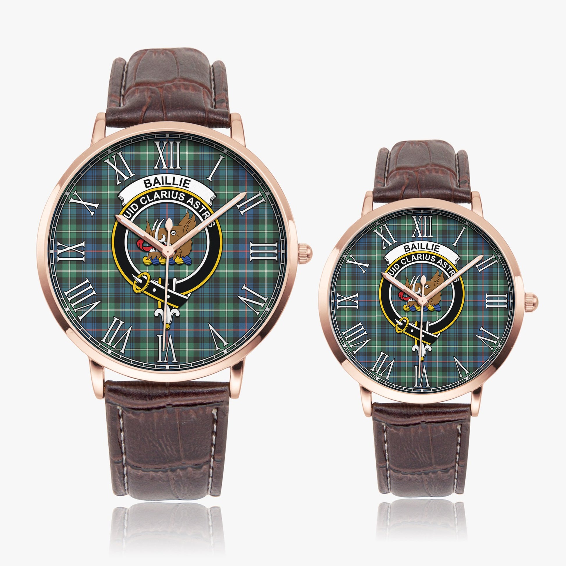 Baillie Ancient Tartan Family Crest Leather Strap Quartz Watch - Tartan Vibes Clothing