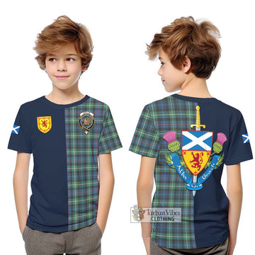 Baillie Ancient Tartan Kid T-Shirt Alba with Scottish Lion Royal Arm Half Style Youth XL Size14 - Tartan Vibes Clothing