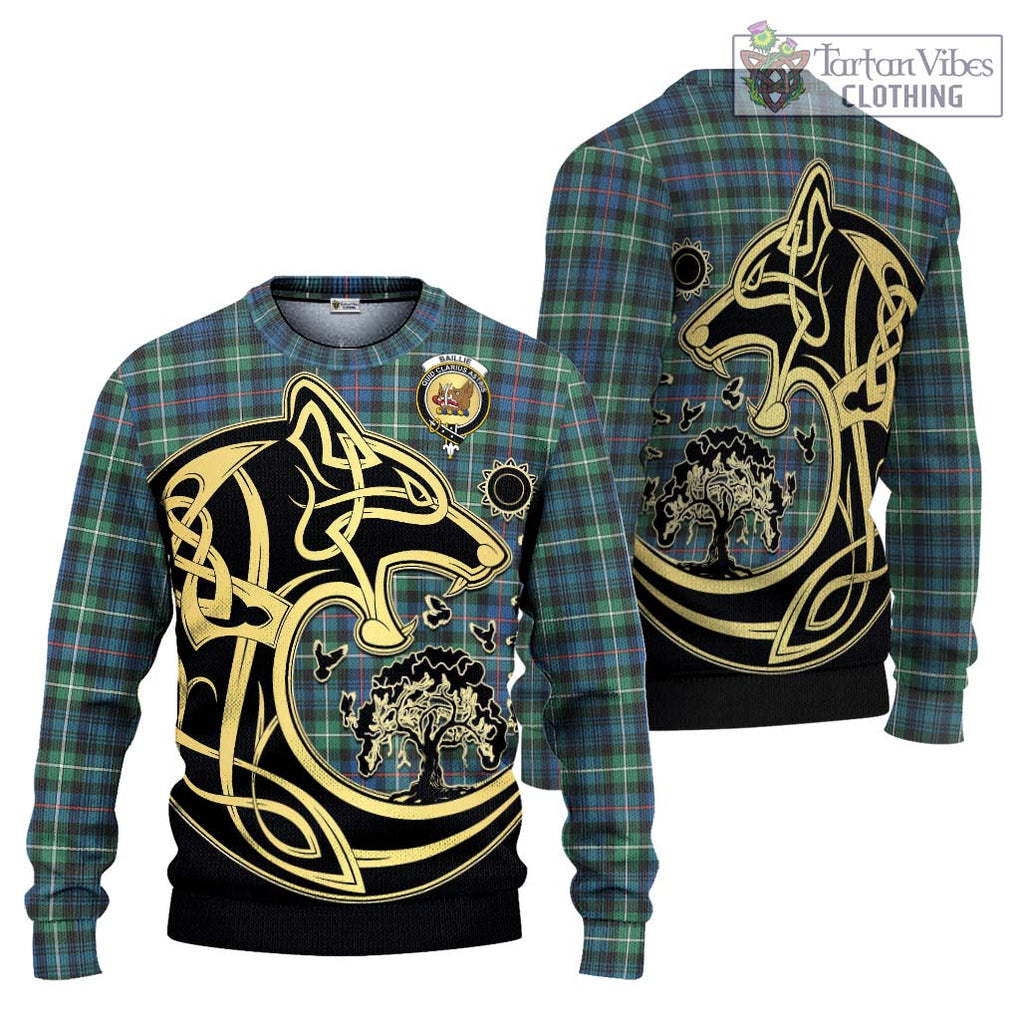 Baillie Ancient Tartan Ugly Sweater with Family Crest Celtic Wolf Style Unisex - Tartan Vibes Clothing