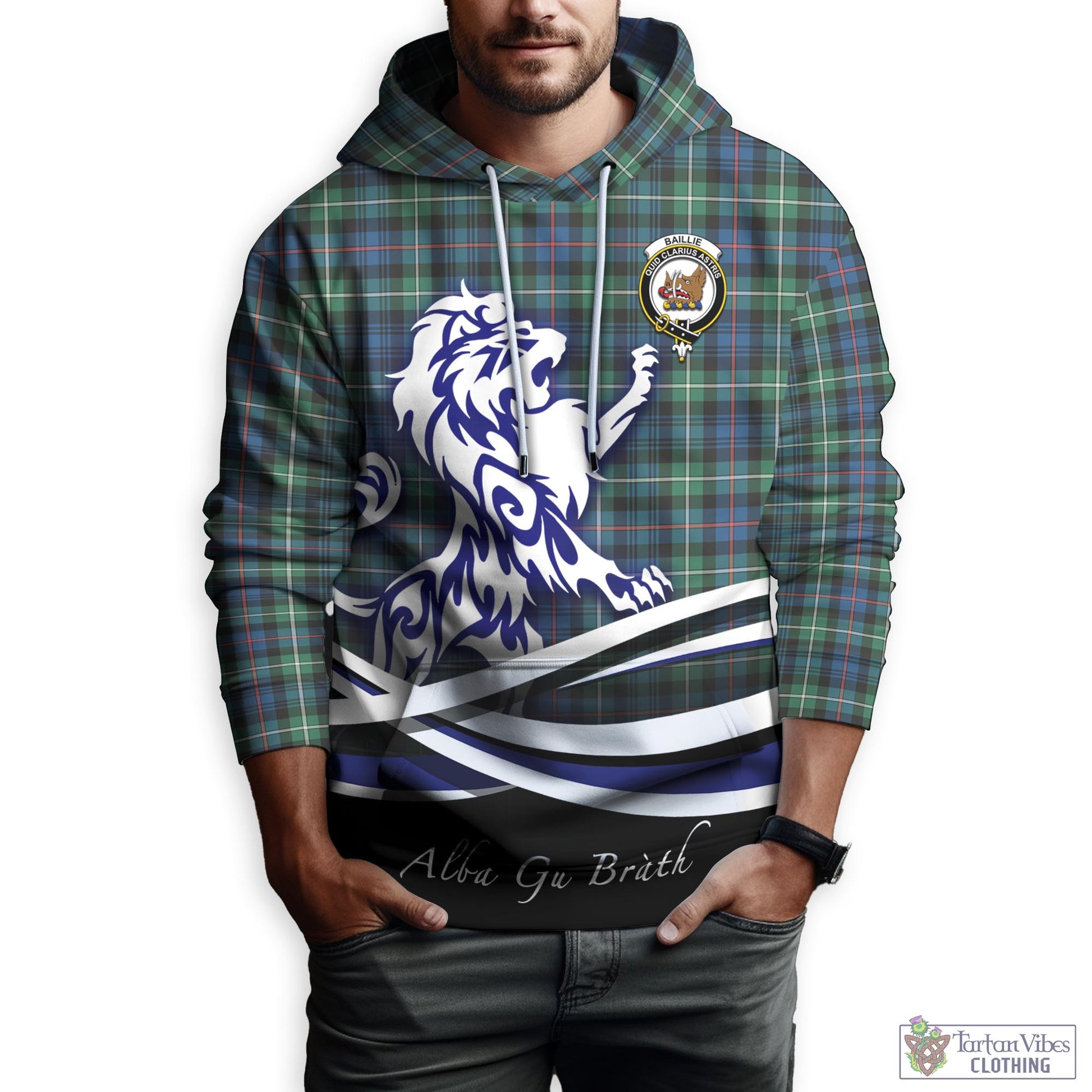 Baillie Ancient Tartan Hoodie with Alba Gu Brath Regal Lion Emblem Zip Hoodie - Tartan Vibes Clothing