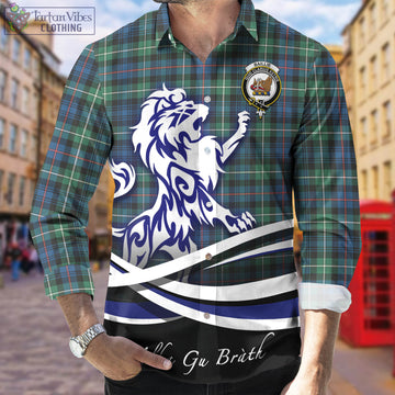 Baillie Ancient Tartan Long Sleeve Button Up Shirt with Alba Gu Brath Regal Lion Emblem Men's Shirt - Tartan Vibes Clothing