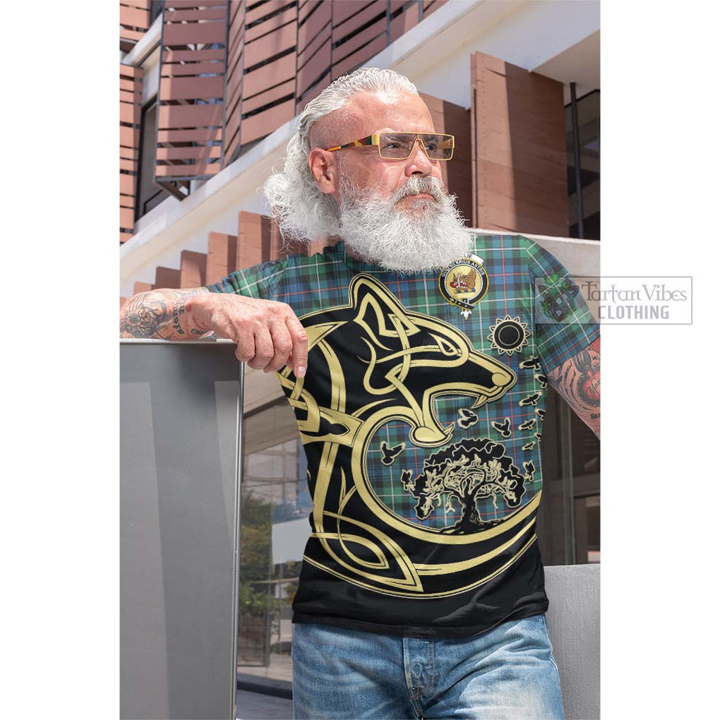Tartan Vibes Clothing Baillie Ancient Tartan Cotton T-shirt with Family Crest Celtic Wolf Style