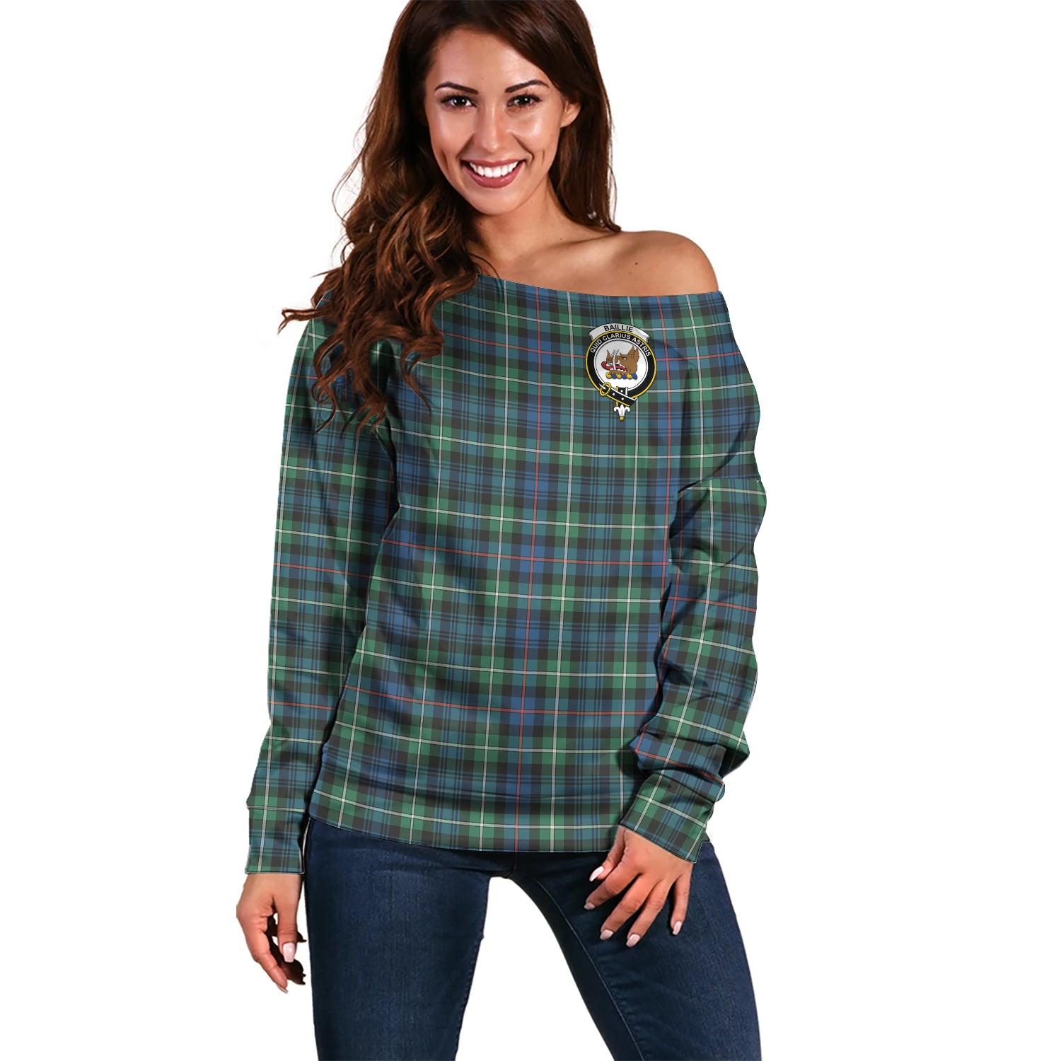 Baillie Ancient Tartan Off Shoulder Women Sweater with Family Crest Women - Tartan Vibes Clothing