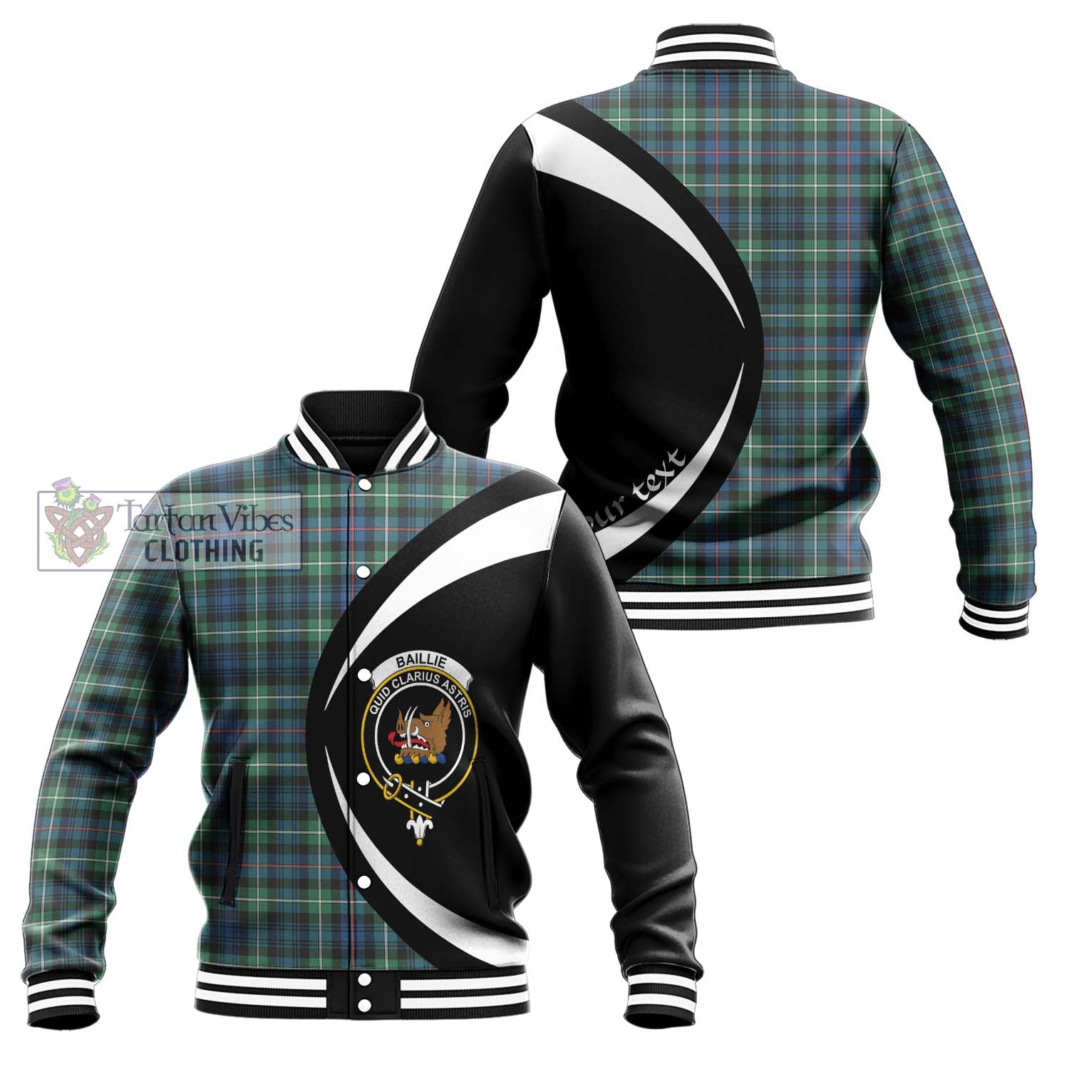 Baillie Ancient Tartan Baseball Jacket with Family Crest Circle Style Unisex - Tartan Vibes Clothing