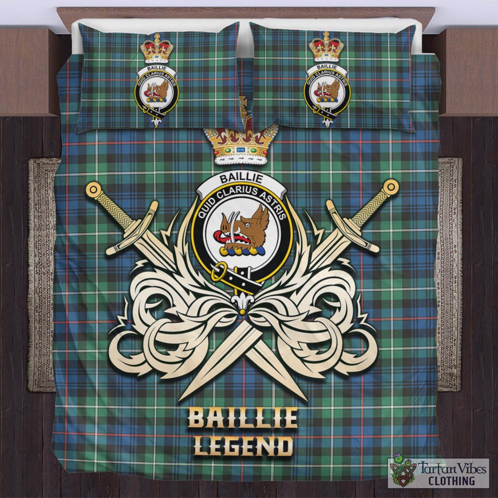Tartan Vibes Clothing Baillie Ancient Tartan Bedding Set with Clan Crest and the Golden Sword of Courageous Legacy