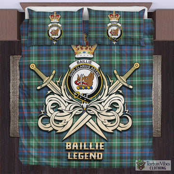 Baillie Ancient Tartan Bedding Set with Clan Crest and the Golden Sword of Courageous Legacy