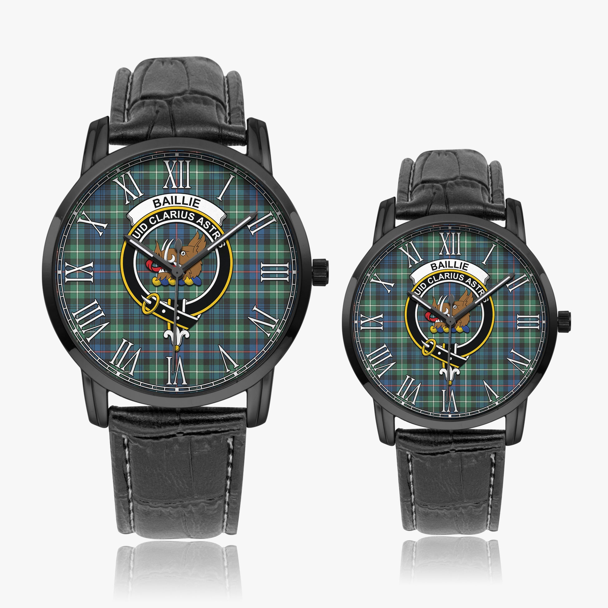 Baillie Ancient Tartan Family Crest Leather Strap Quartz Watch Wide Type - Tartan Vibes Clothing